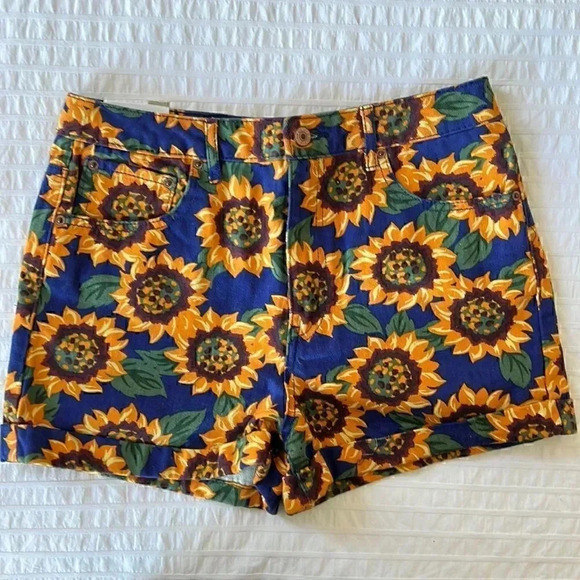 Forever21 Ultra Vintage blue/yellow shorts size 27 women’s. Sunflower pattern. - Picture 1 of 7